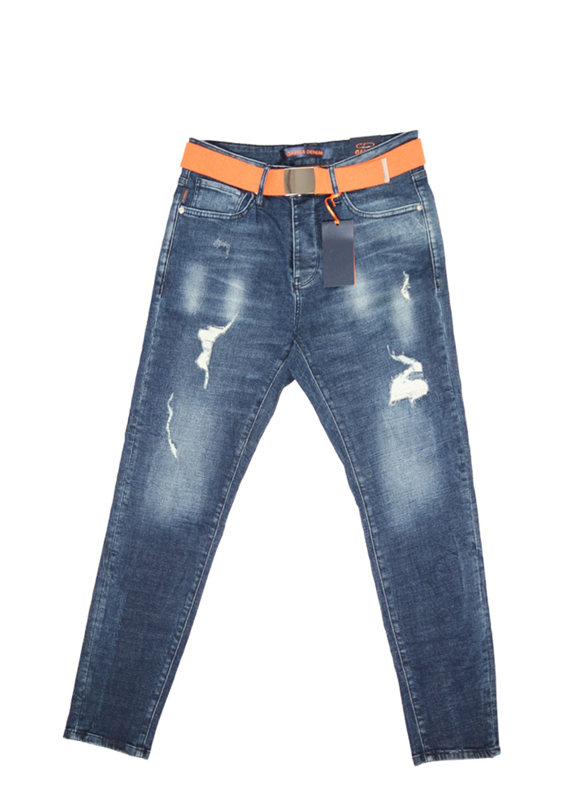 Gabbia Slim Leg Jeans – Washed & Destroyed Look mit Gürtel