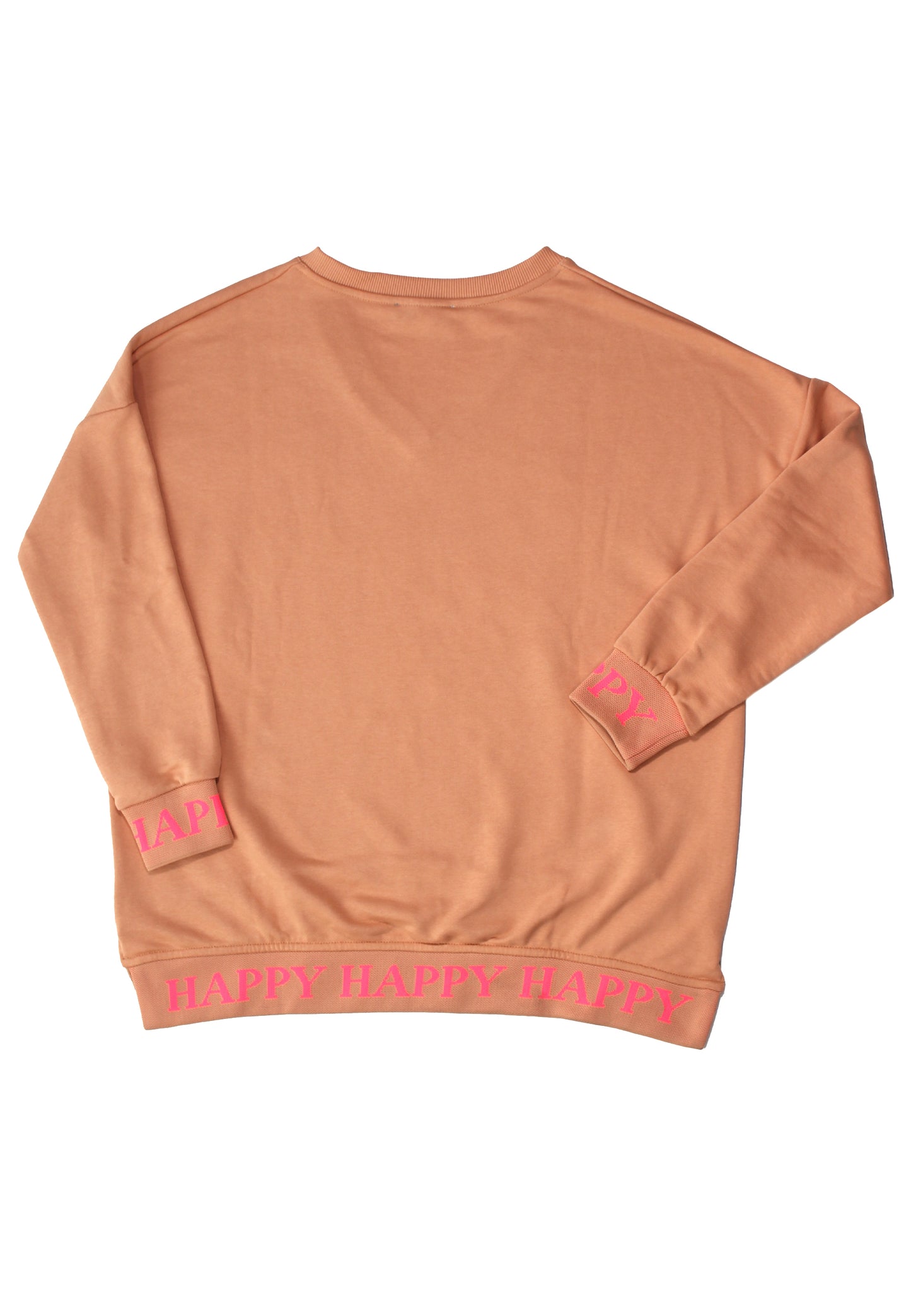 miss goodlife V-Neck Sweater „Happy Day“ – Pfirsich-/Apricot-Farbe (ein warmer Orangeton)