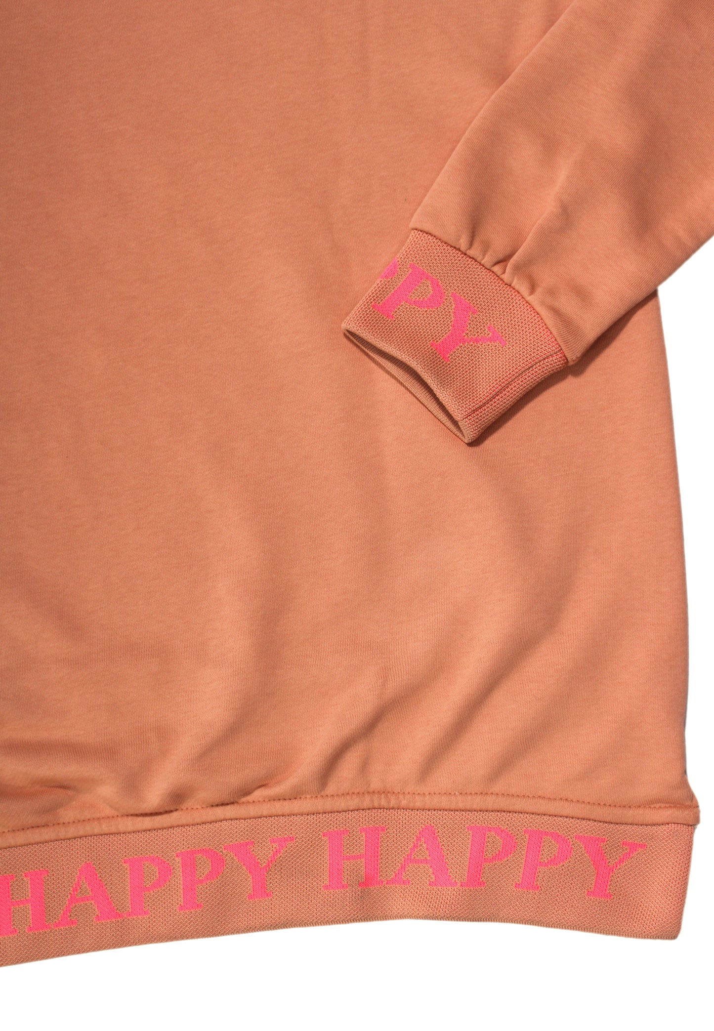 miss goodlife V-Neck Sweater „Happy Day“ – Pfirsich-/Apricot-Farbe (ein warmer Orangeton)