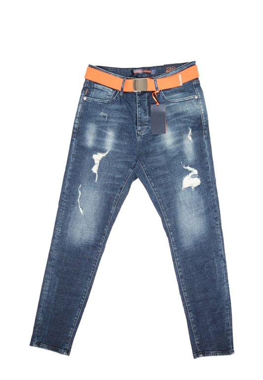 Gabbia Slim Leg Jeans – Washed & Destroyed Look mit Gürtel
